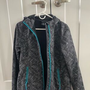 Women's Gray Patterned Jacket with Teal Accents